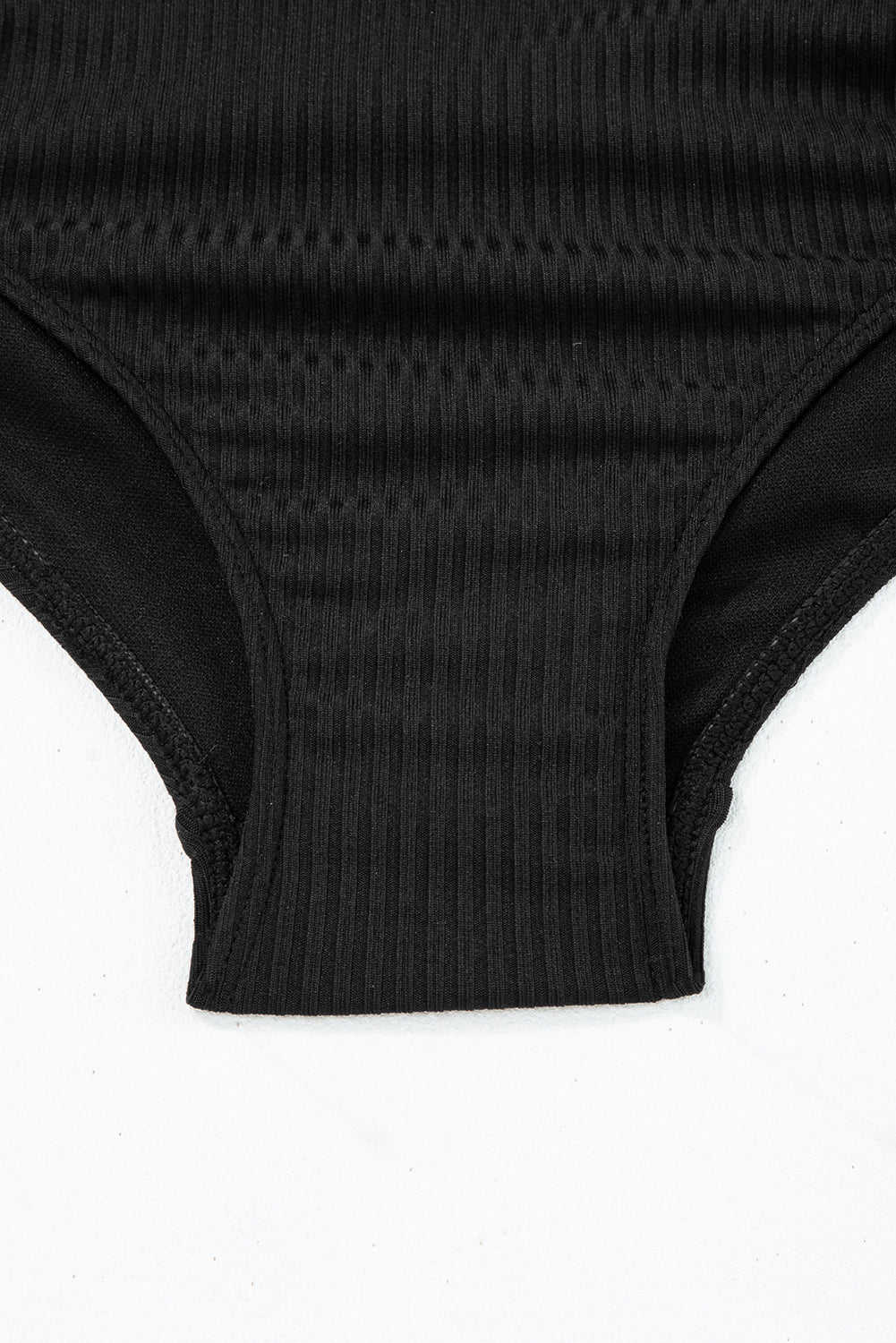 Black Side Drawstring Cutout Ribbed One Piece Swimsuit