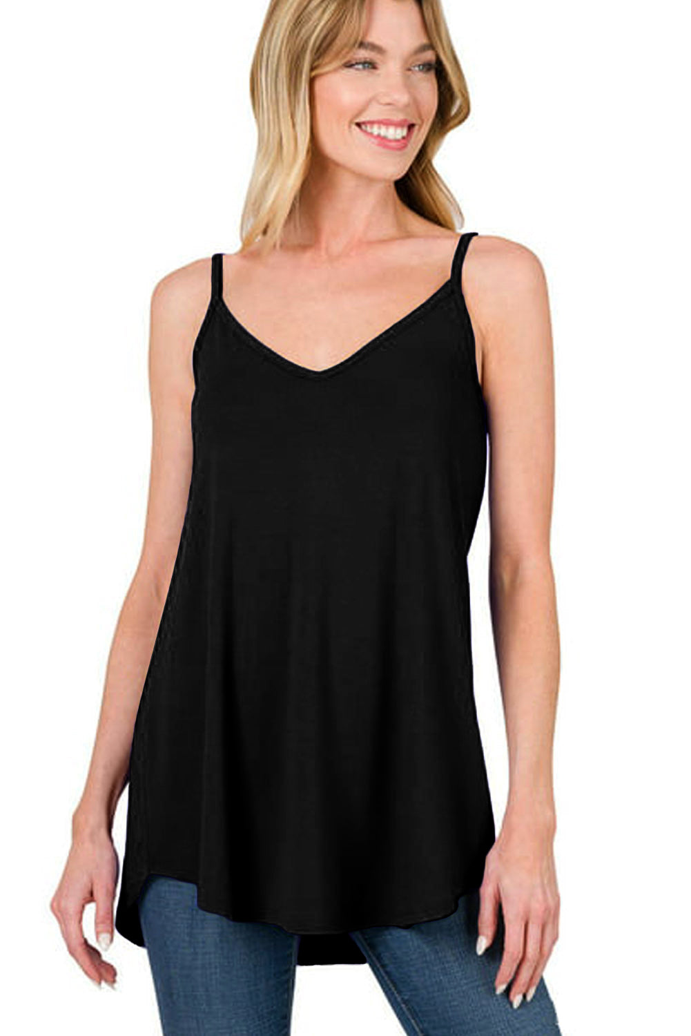 Pitaya Pink Spaghetti Strap V-Neck Flowy Tunic Cami Top