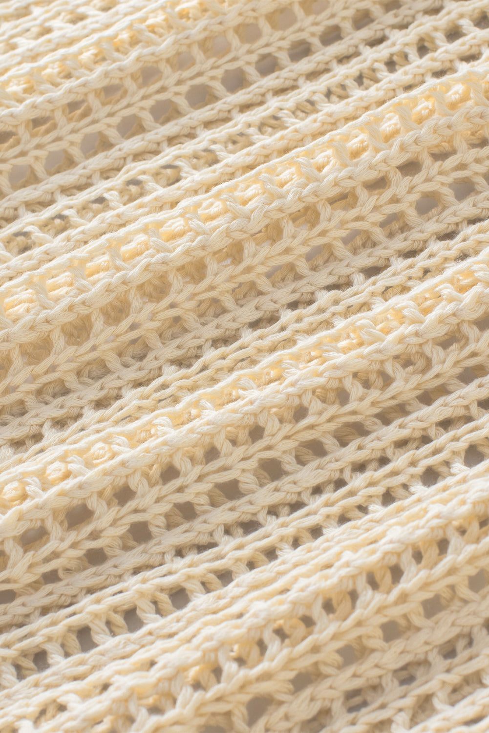 White Fishnet Knit Ribbed Round Neck Short Sleeve Tee