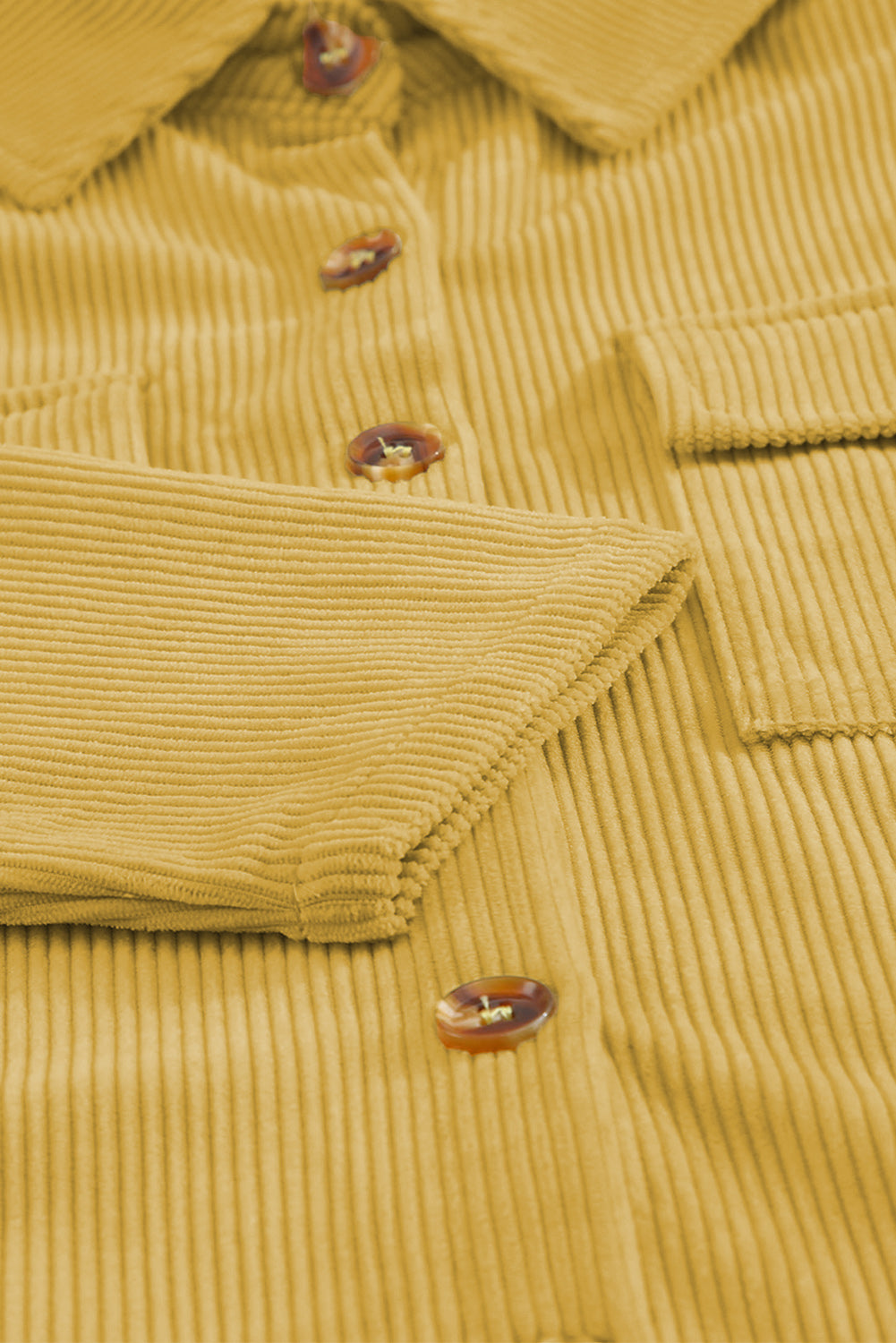 Beige Button Up Patch Pocket Corduroy Shacket