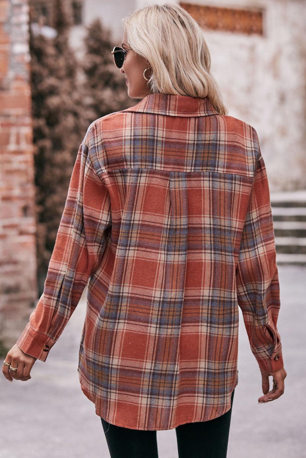 Red Plaid Colorblock Button Up Shacket