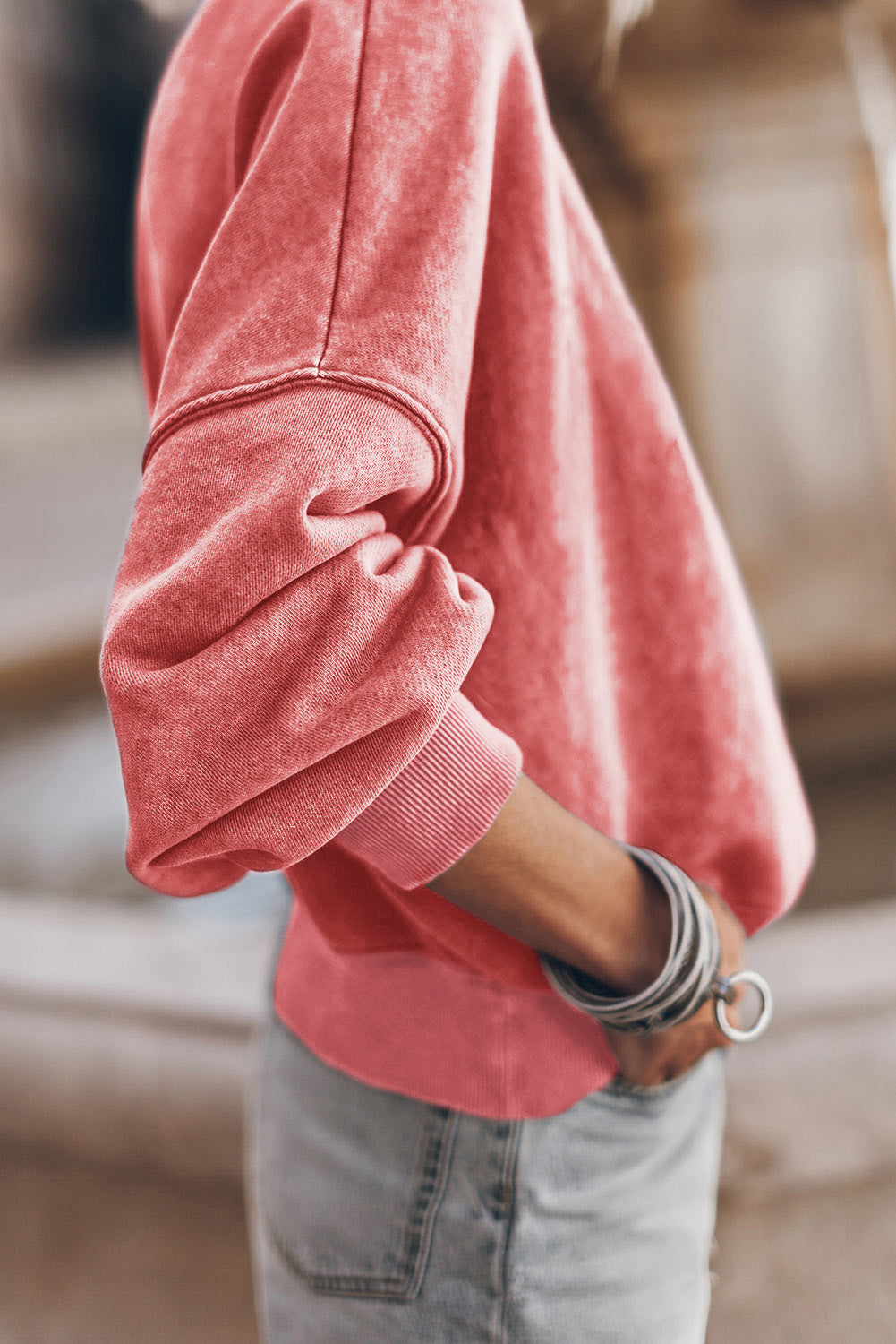 Sky Blue Plain Drop Shoulder Crew Neck Pullover Sweatshirt