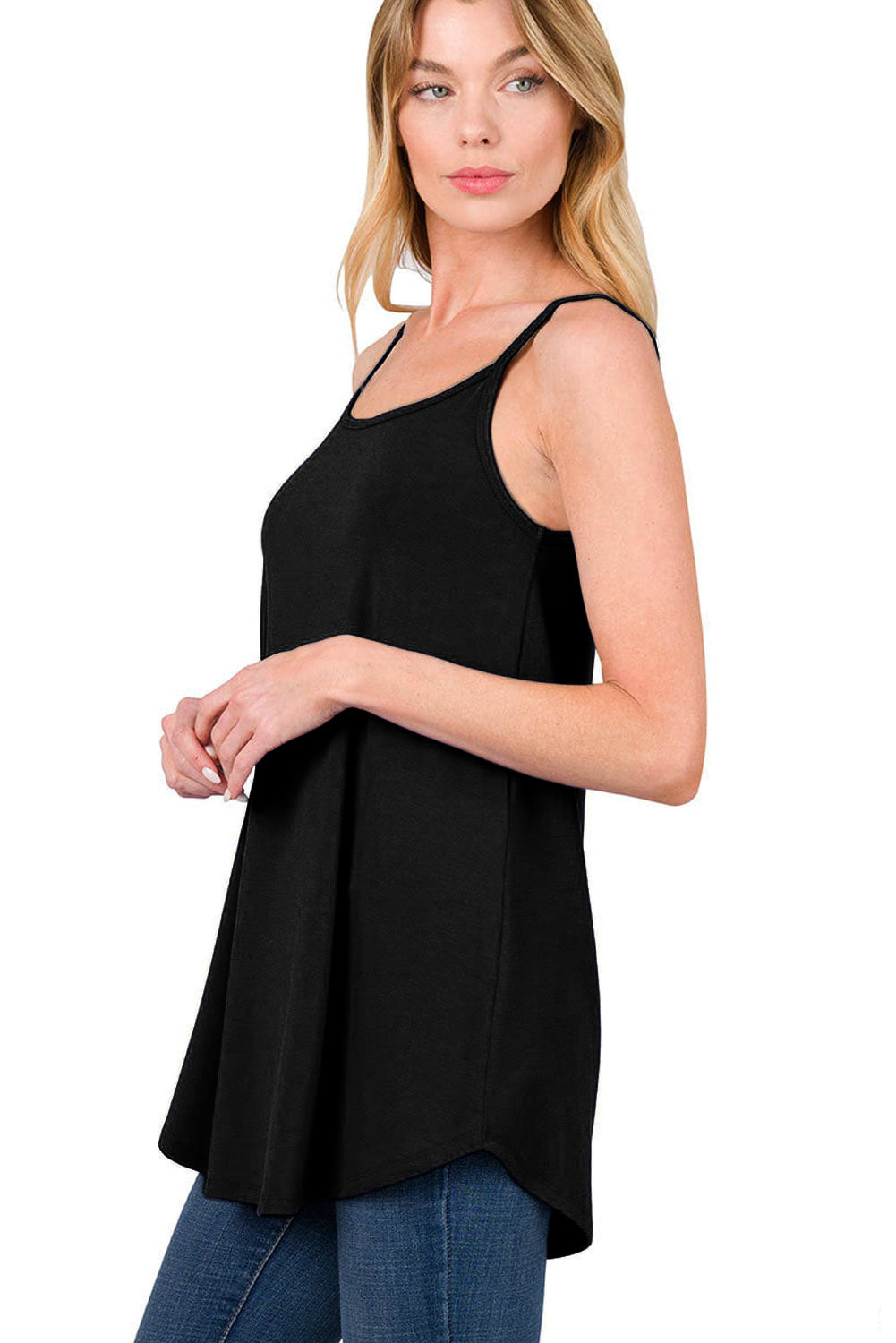 Pitaya Pink Spaghetti Strap V-Neck Flowy Tunic Cami Top