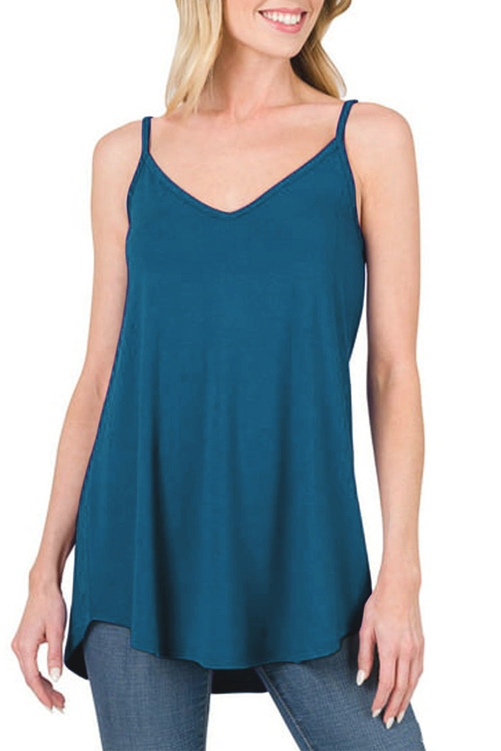 Pitaya Pink Spaghetti Strap V-Neck Flowy Tunic Cami Top