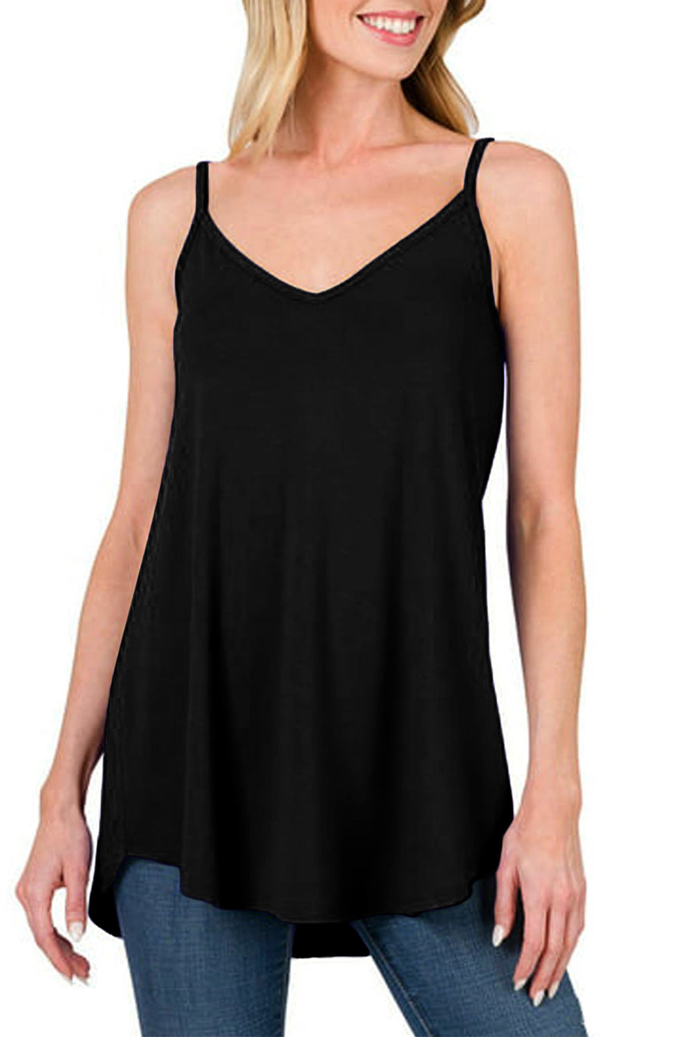 Pitaya Pink Spaghetti Strap V-Neck Flowy Tunic Cami Top