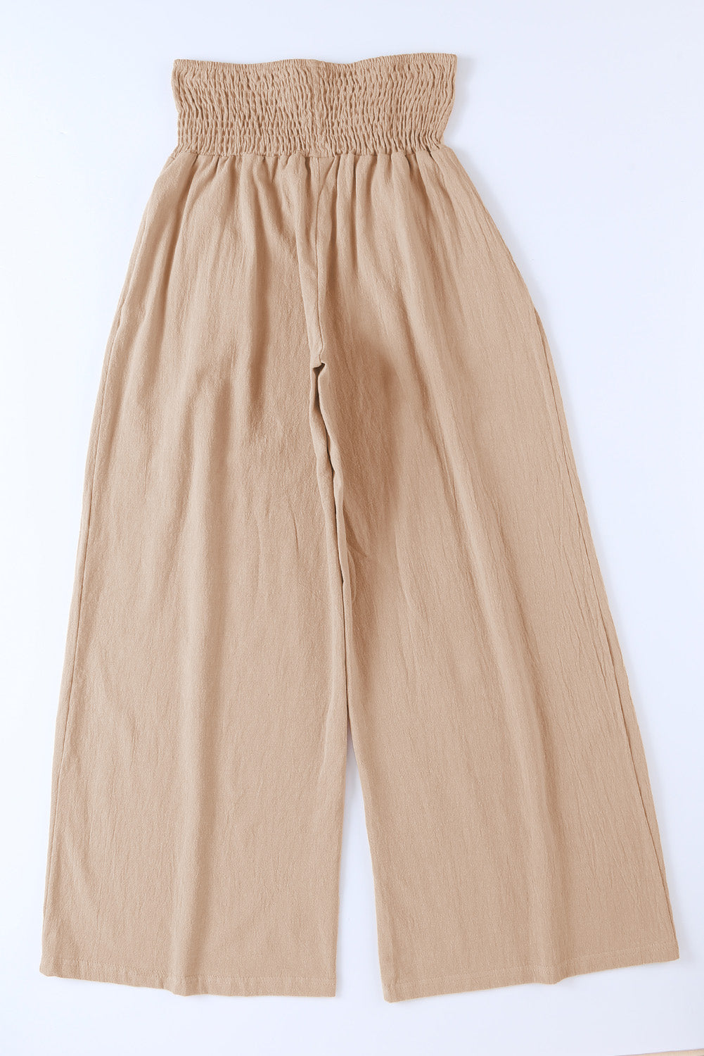 Blue Smocked Wide Waistband High Waist Wide Leg Pants