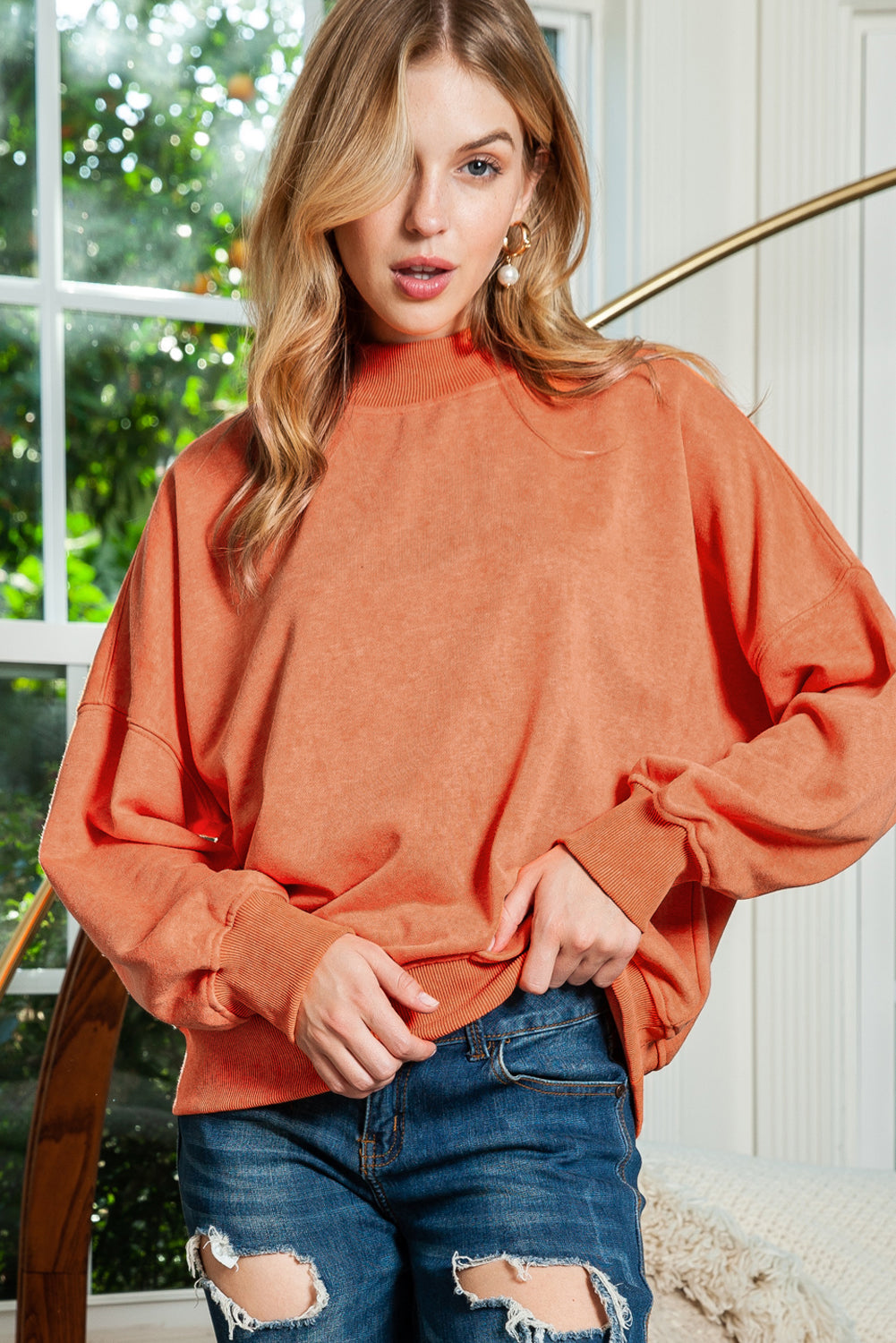 Sky Blue Plain Drop Shoulder Crew Neck Pullover Sweatshirt