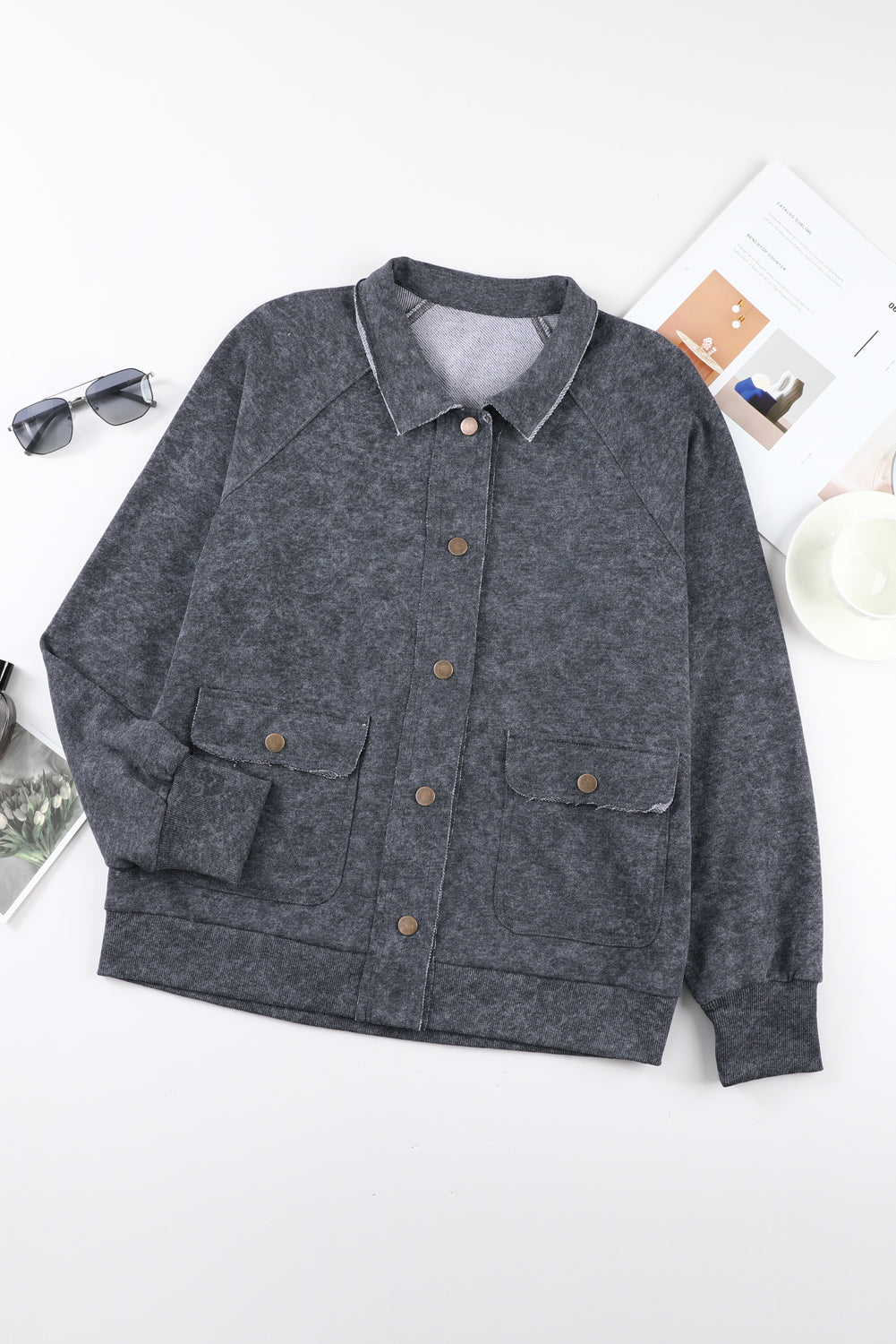 Khaki Snap Button Casual Jacket with Flap Pockets