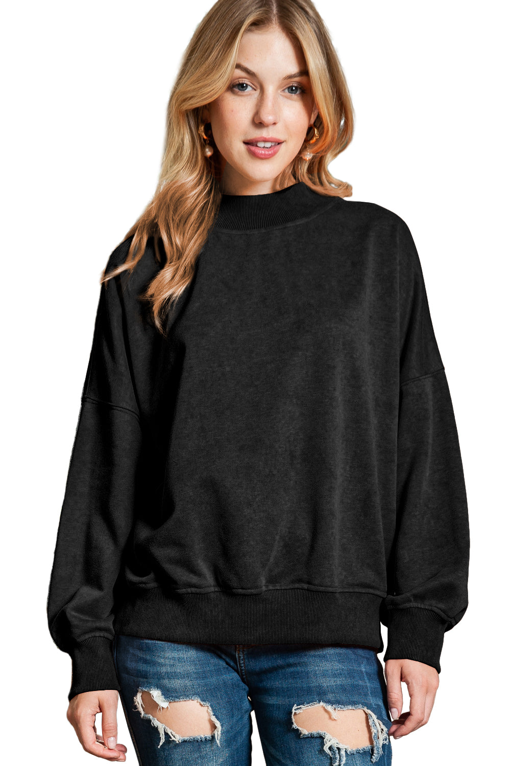 Sky Blue Plain Drop Shoulder Crew Neck Pullover Sweatshirt