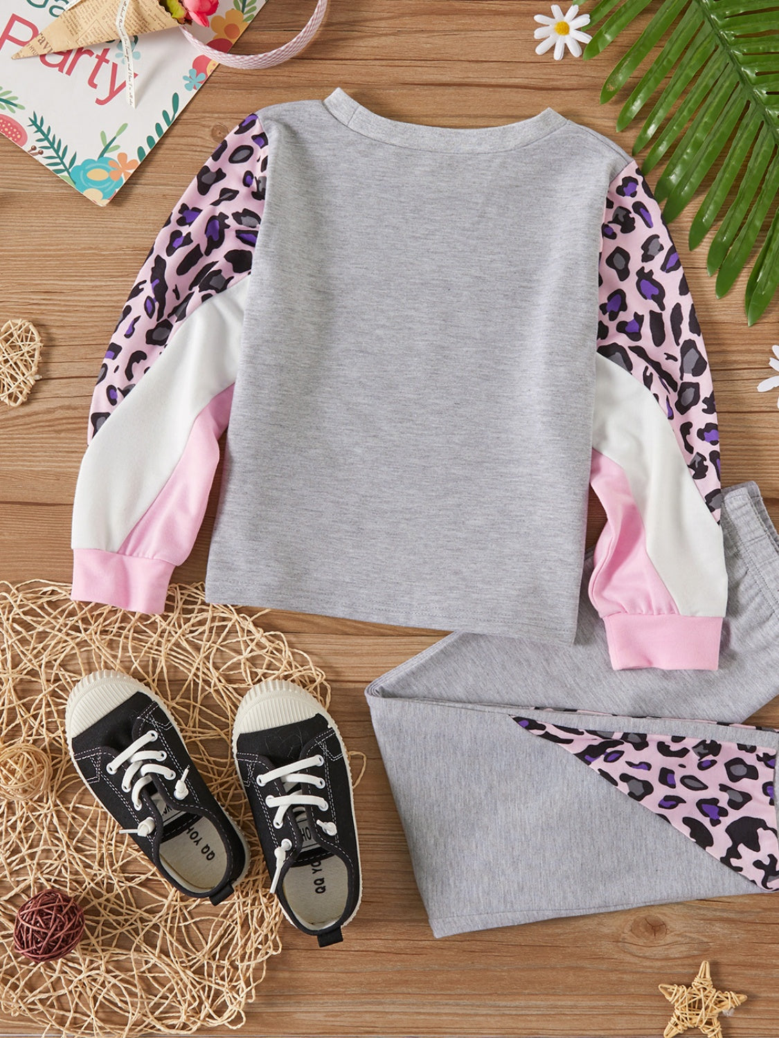 Leopard Round Neck Top and Pants Set