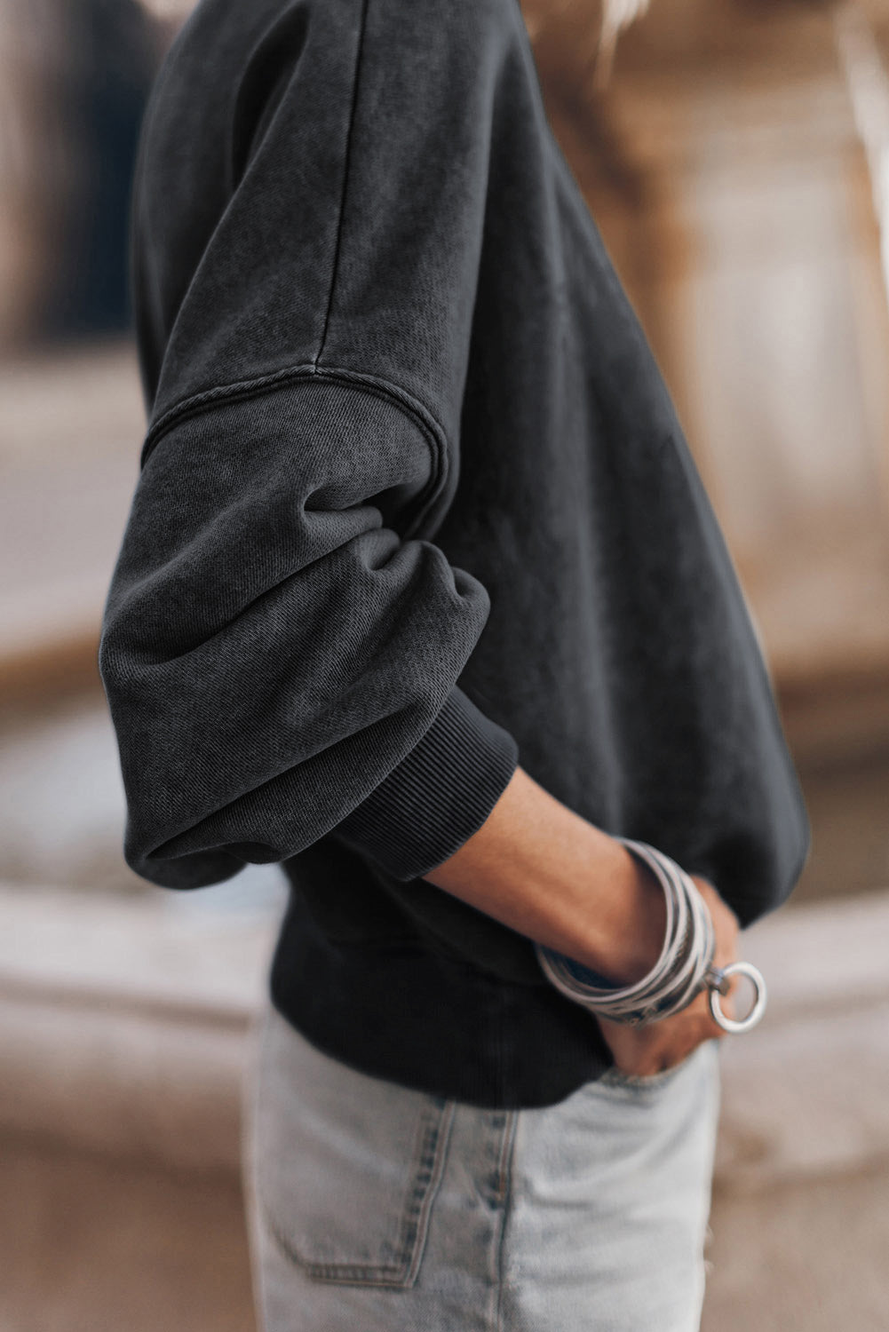 Sky Blue Plain Drop Shoulder Crew Neck Pullover Sweatshirt