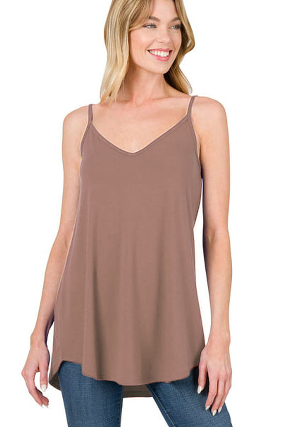 Pitaya Pink Spaghetti Strap V-Neck Flowy Tunic Cami Top