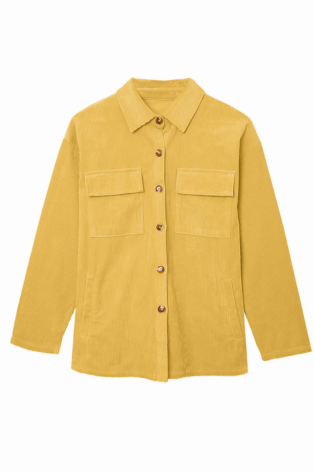 Beige Button Up Patch Pocket Corduroy Shacket