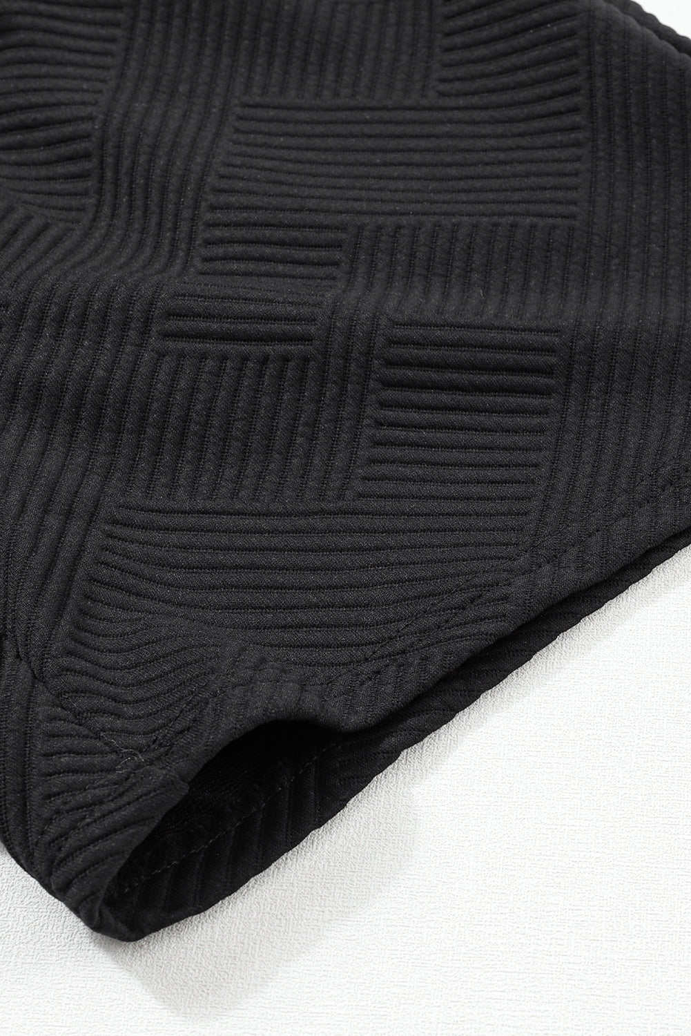 Black Textured Long Sleeve Top & Drawstring Shorts Set