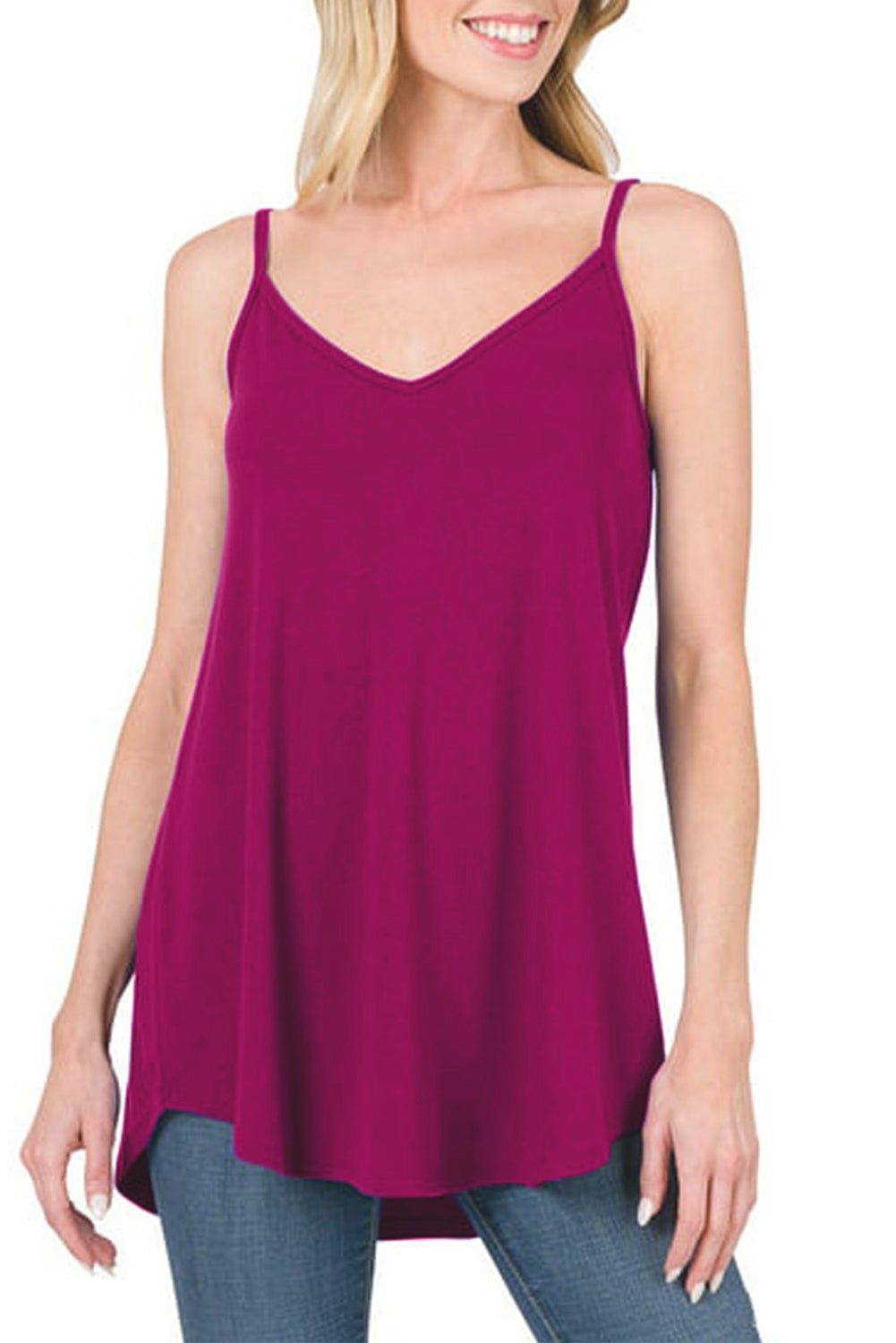 Pitaya Pink Spaghetti Strap V-Neck Flowy Tunic Cami Top