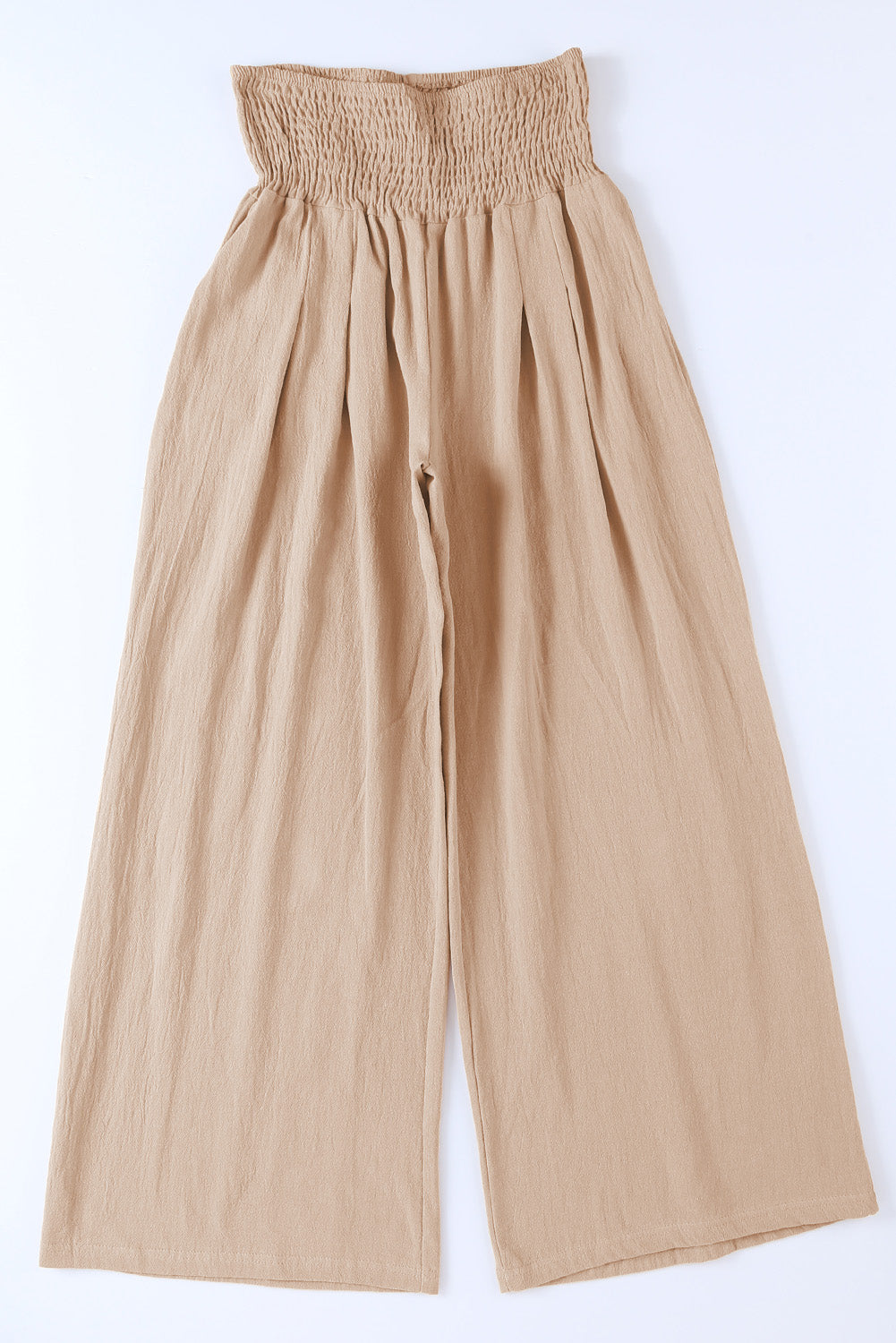 Blue Smocked Wide Waistband High Waist Wide Leg Pants