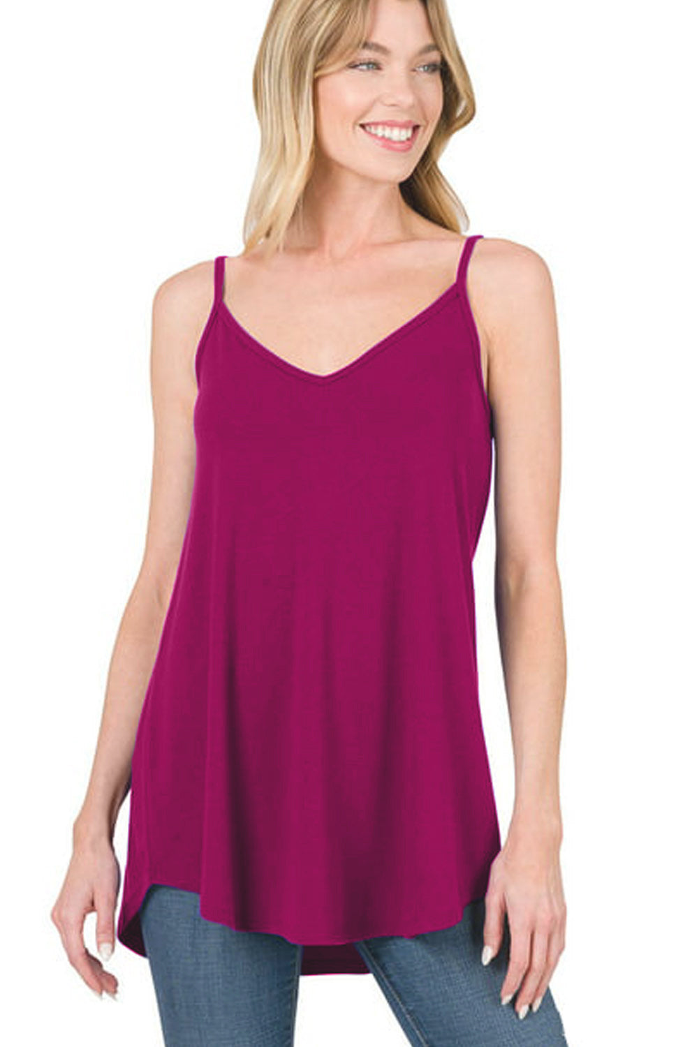 Pitaya Pink Spaghetti Strap V-Neck Flowy Tunic Cami Top