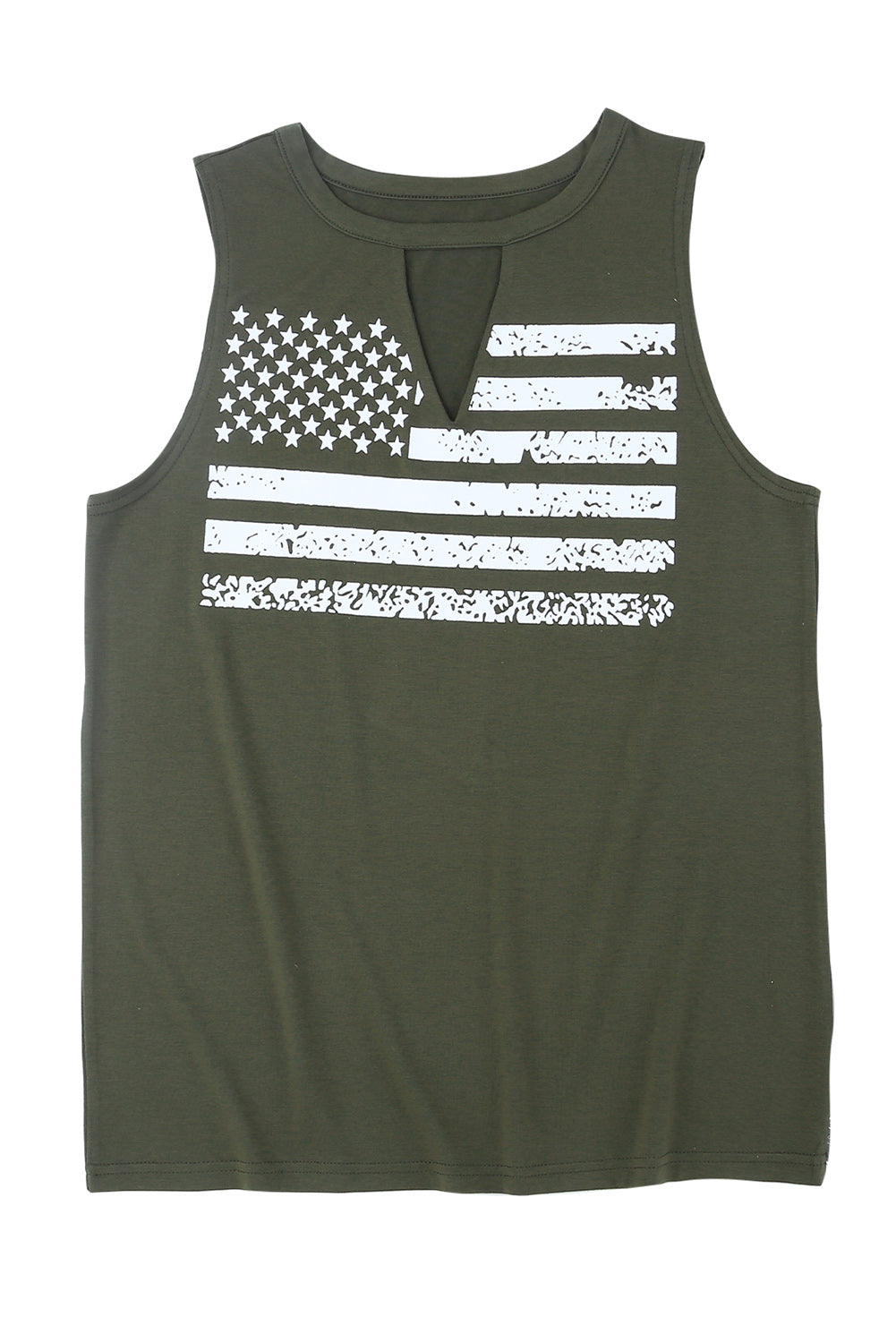 Green Casual Keyhole Neck Flag Print Tank Top