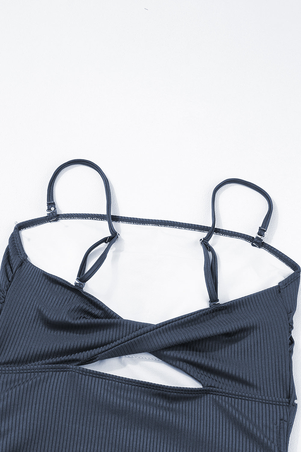 Black Side Drawstring Cutout Ribbed One Piece Swimsuit