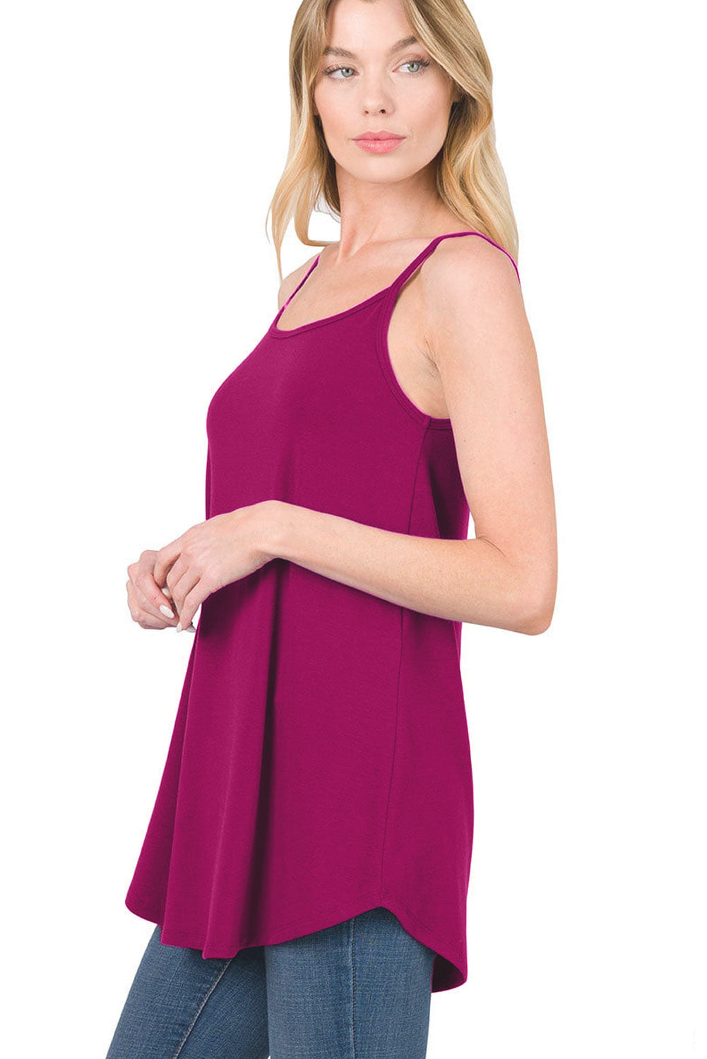 Pitaya Pink Spaghetti Strap V-Neck Flowy Tunic Cami Top