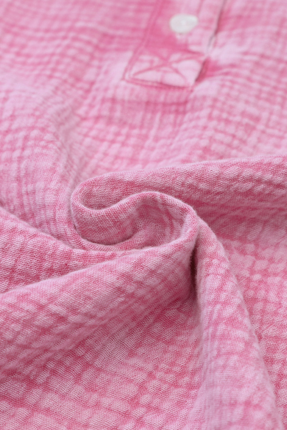 Pink Loose Crinkle Button V Neck Henley Top