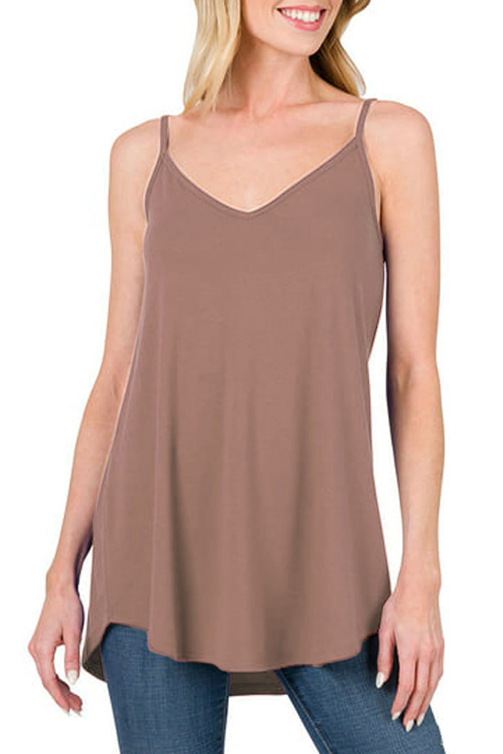 Pitaya Pink Spaghetti Strap V-Neck Flowy Tunic Cami Top