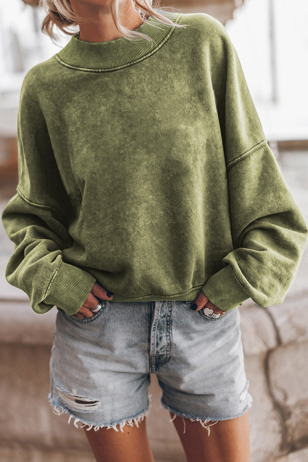 Sky Blue Plain Drop Shoulder Crew Neck Pullover Sweatshirt