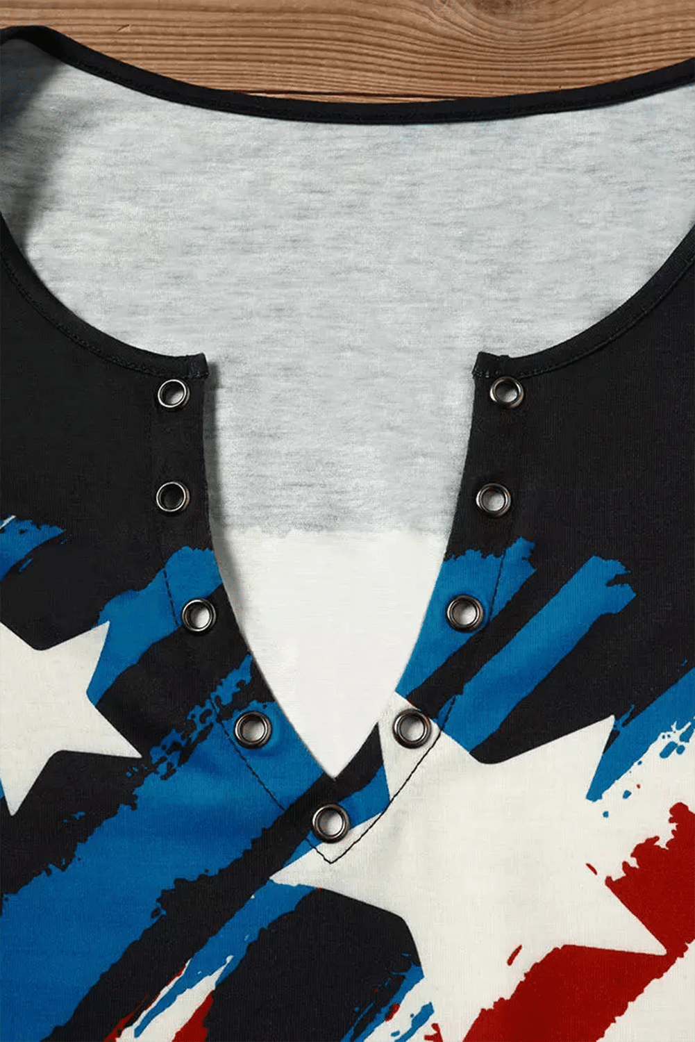 Black American Flag Printed Notched V Neck Tank Top