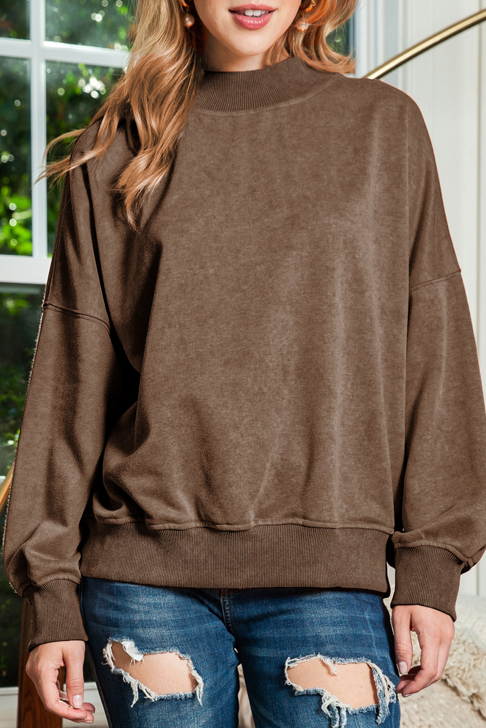 Sky Blue Plain Drop Shoulder Crew Neck Pullover Sweatshirt