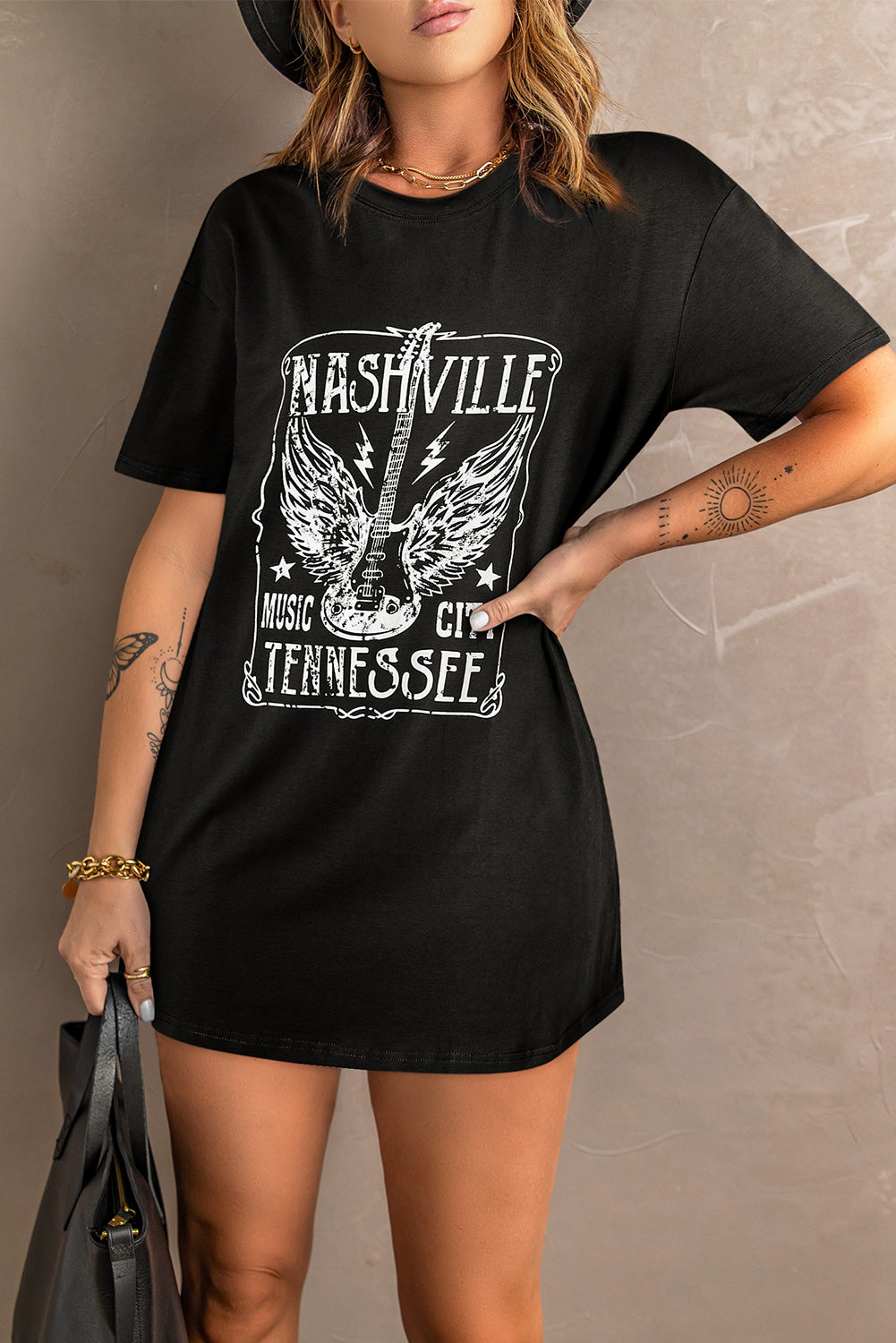 Black Band Tee Guitar Print Oversized T Shirt