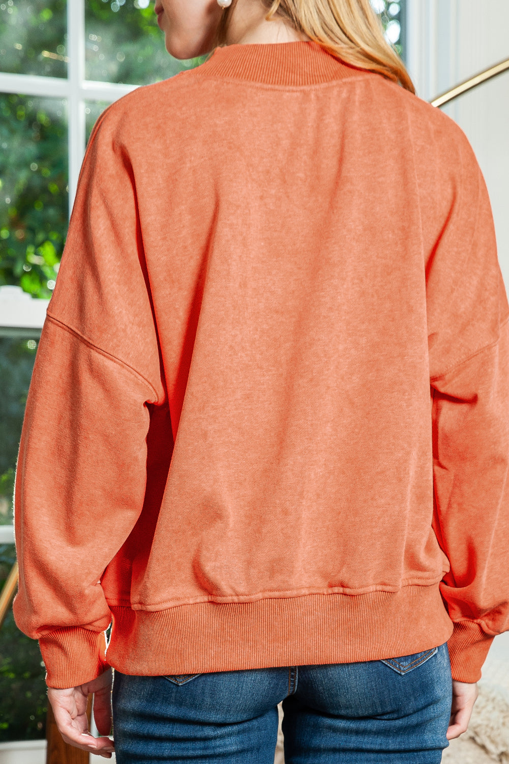 Sky Blue Plain Drop Shoulder Crew Neck Pullover Sweatshirt