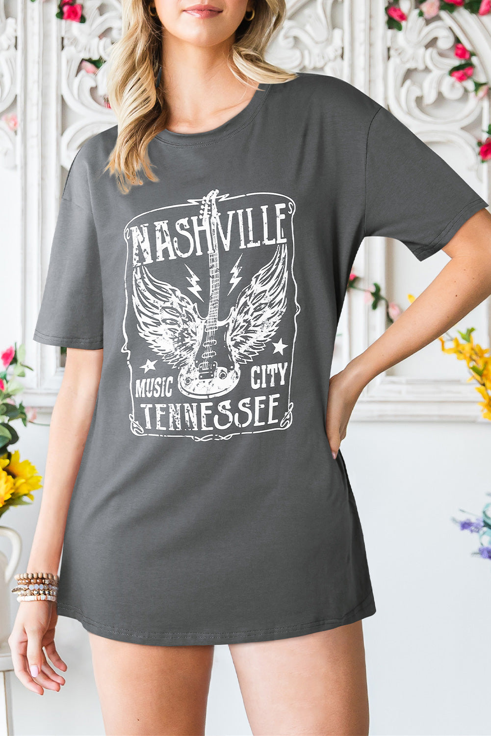 Black Band Tee Guitar Print Oversized T Shirt