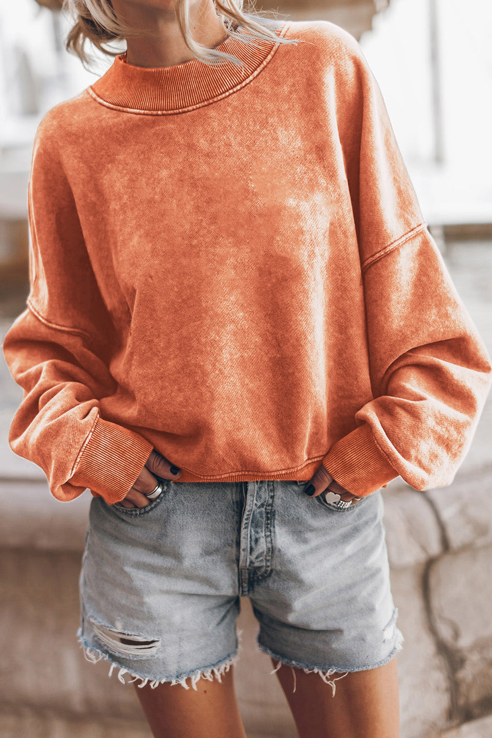 Sky Blue Plain Drop Shoulder Crew Neck Pullover Sweatshirt