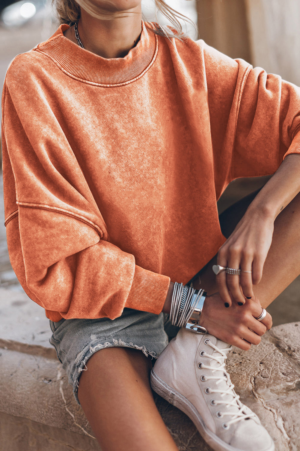 Sky Blue Plain Drop Shoulder Crew Neck Pullover Sweatshirt