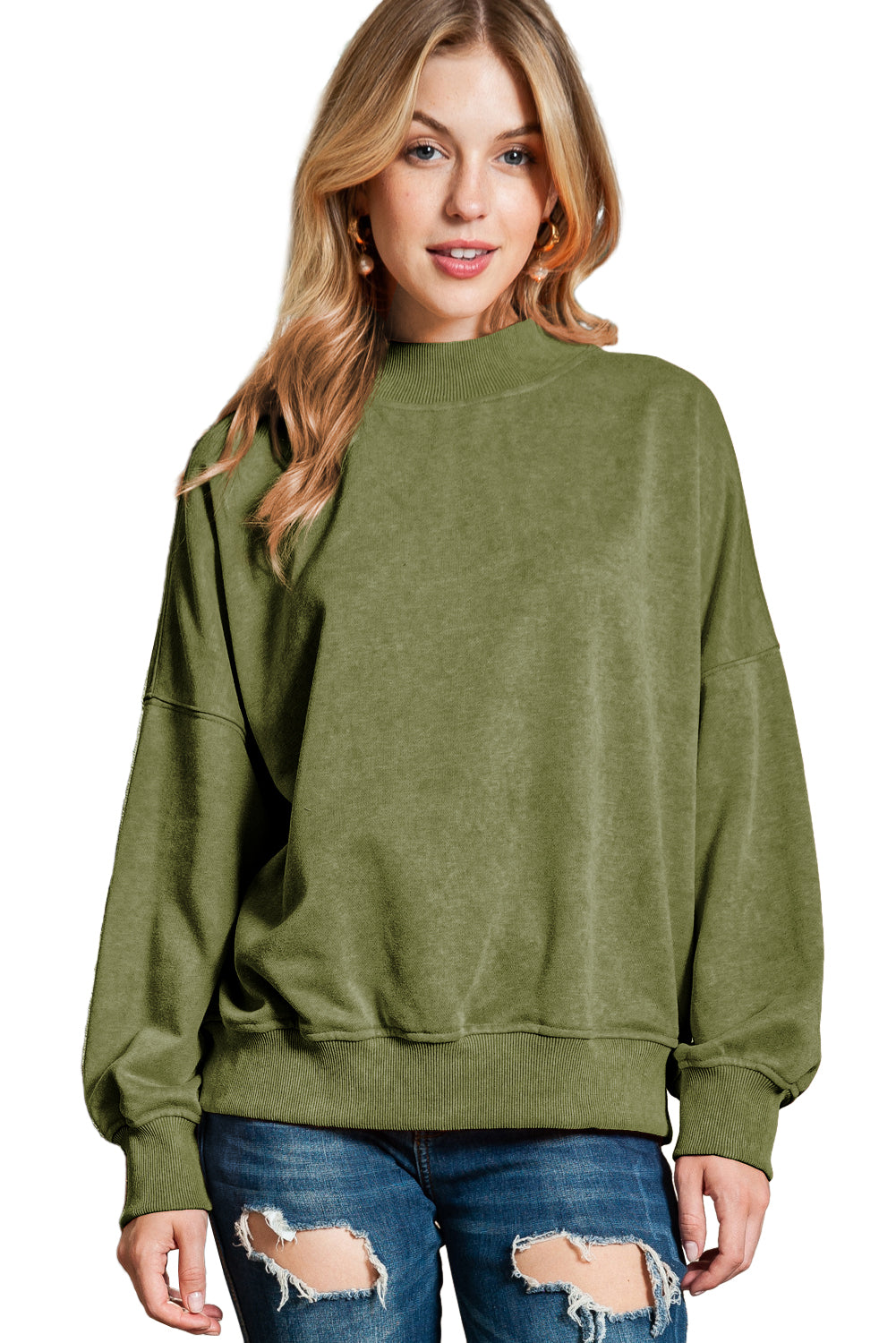 Sky Blue Plain Drop Shoulder Crew Neck Pullover Sweatshirt