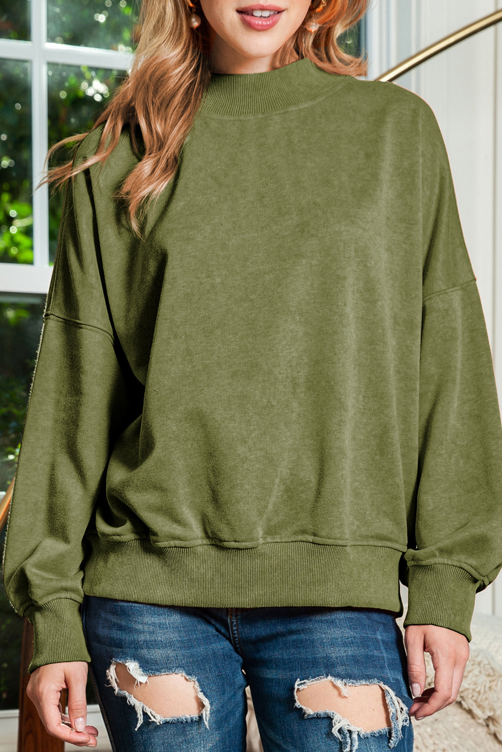 Sky Blue Plain Drop Shoulder Crew Neck Pullover Sweatshirt