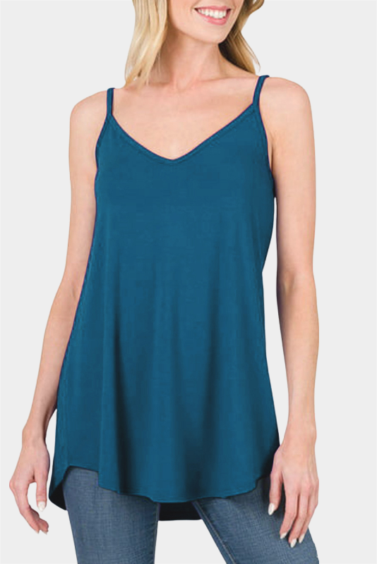 Pitaya Pink Spaghetti Strap V-Neck Flowy Tunic Cami Top