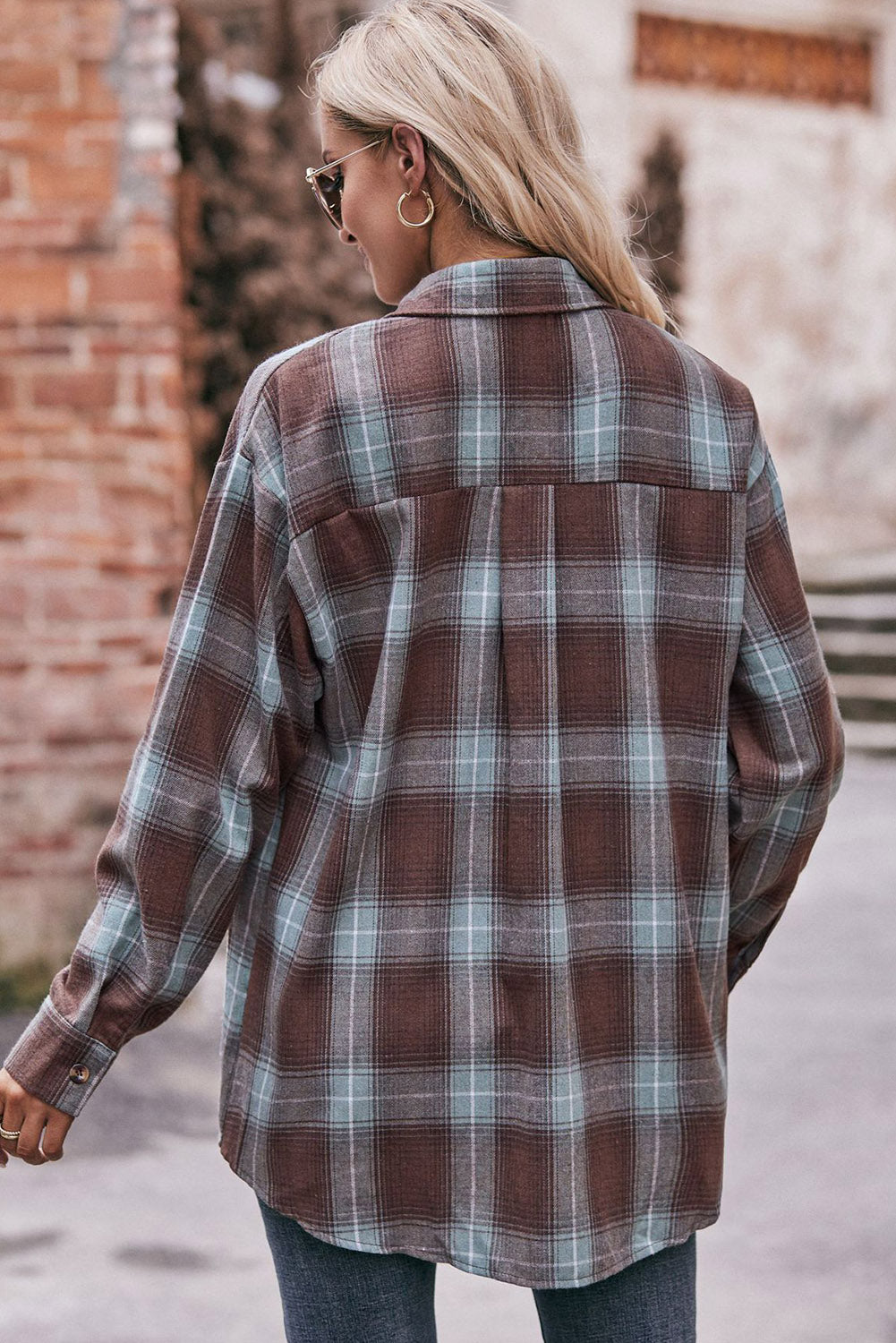 Red Plaid Colorblock Button Up Shacket