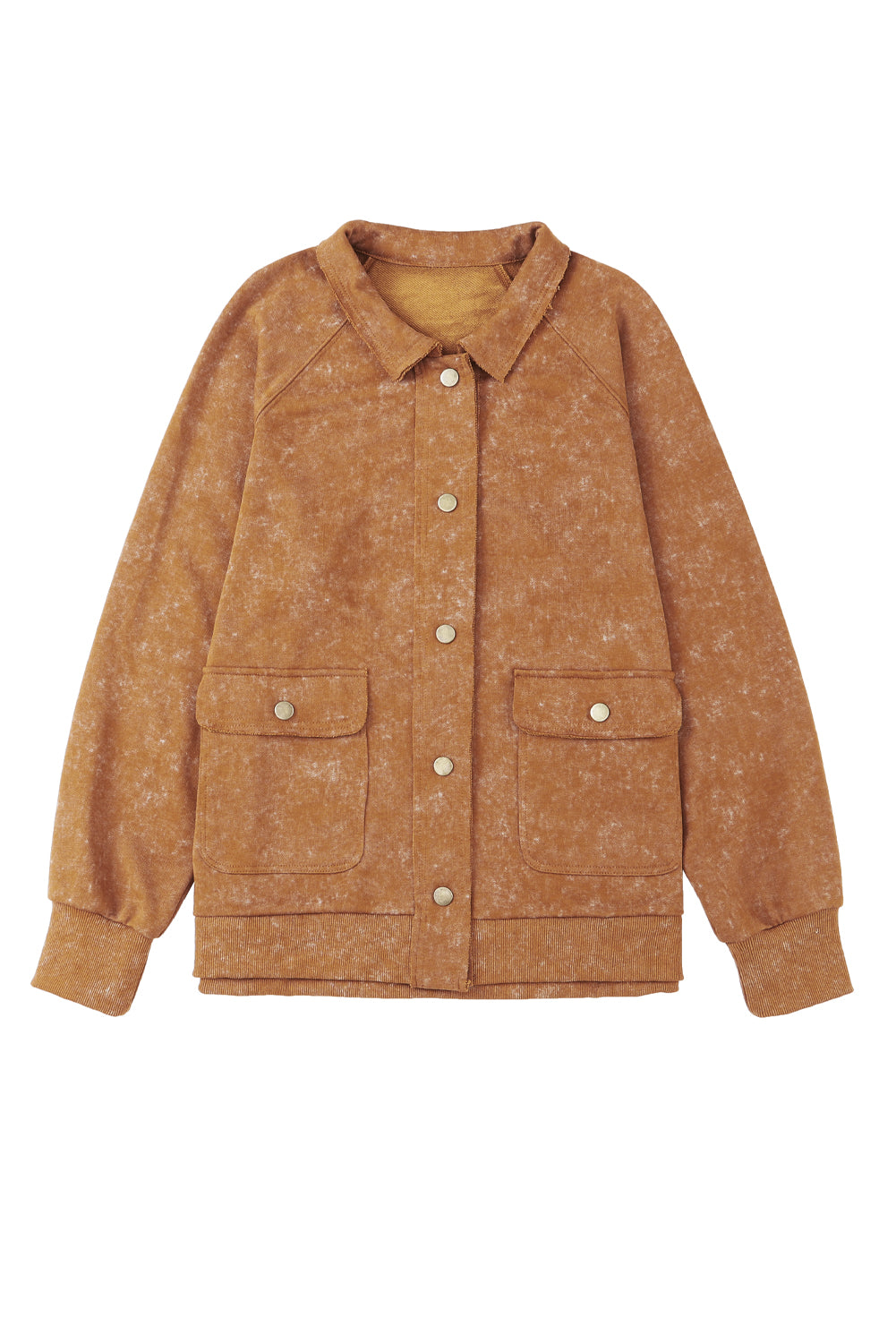 Khaki Snap Button Casual Jacket with Flap Pockets