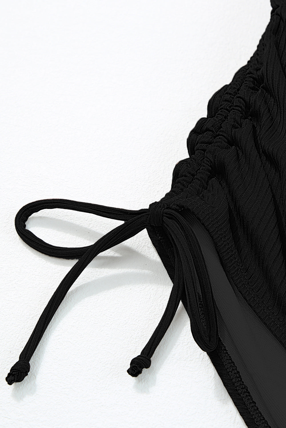 Black Side Drawstring Cutout Ribbed One Piece Swimsuit