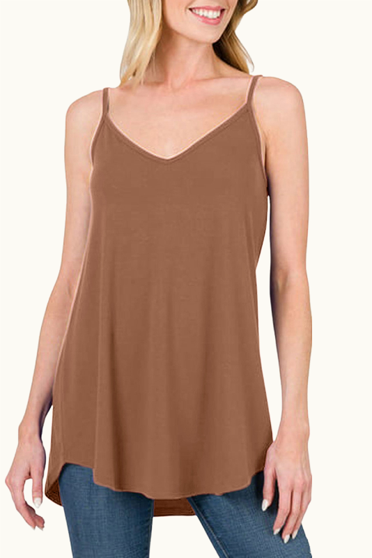 Pitaya Pink Spaghetti Strap V-Neck Flowy Tunic Cami Top