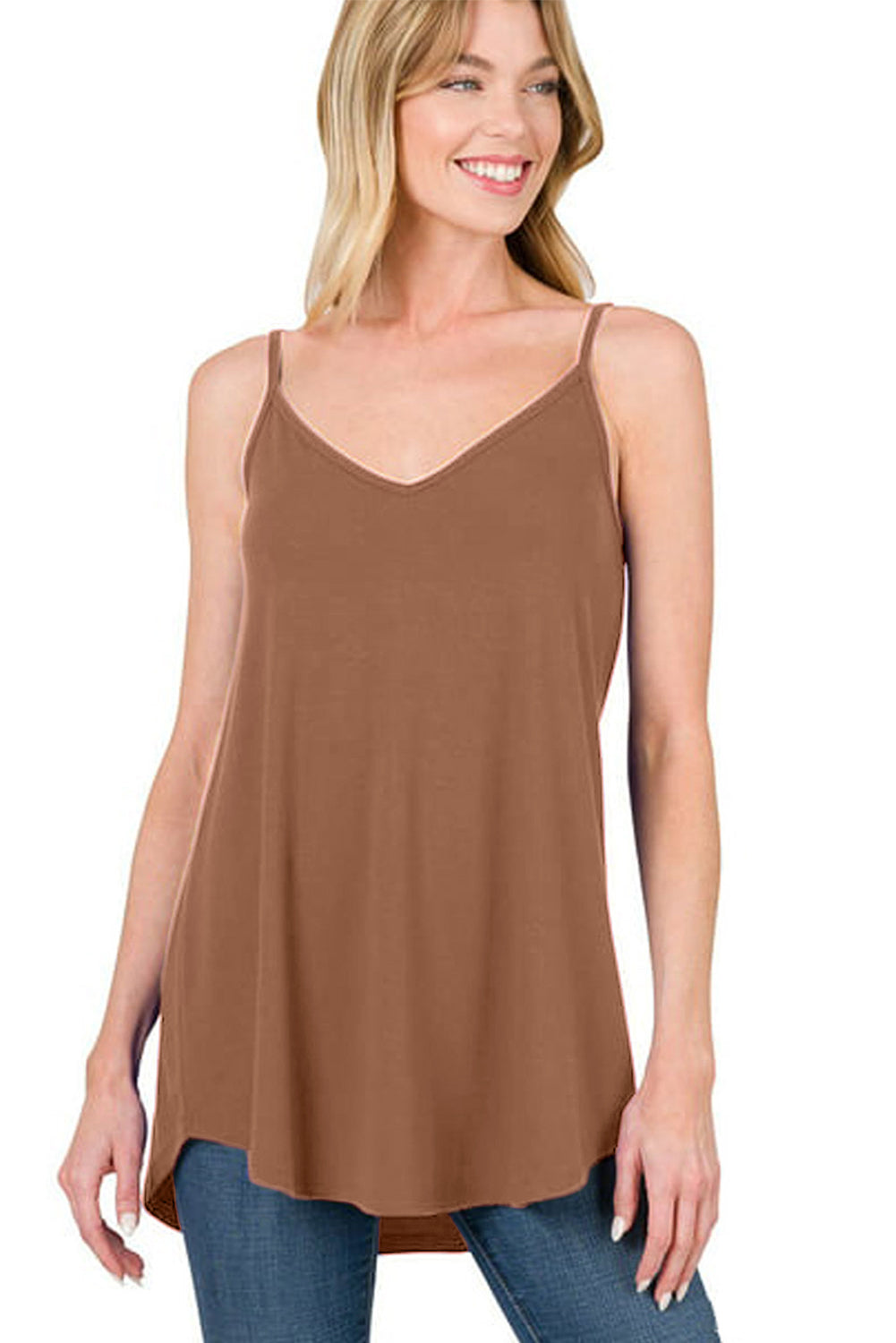 Pitaya Pink Spaghetti Strap V-Neck Flowy Tunic Cami Top