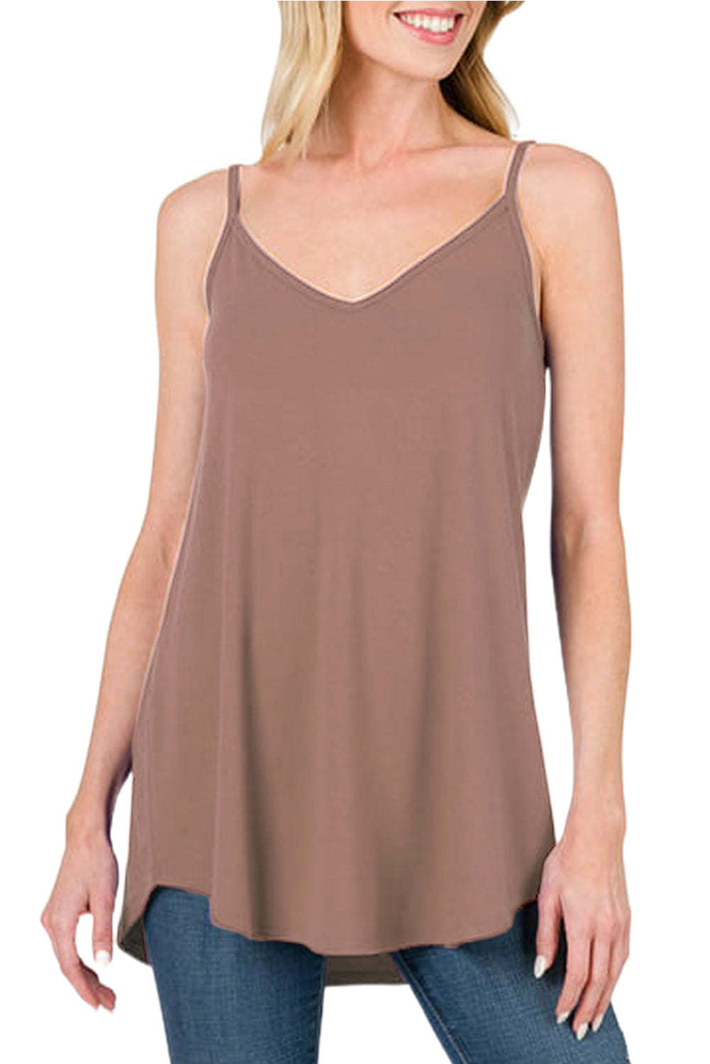 Pitaya Pink Spaghetti Strap V-Neck Flowy Tunic Cami Top