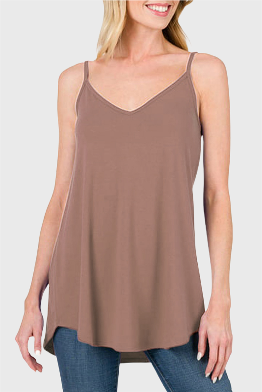 Pitaya Pink Spaghetti Strap V-Neck Flowy Tunic Cami Top