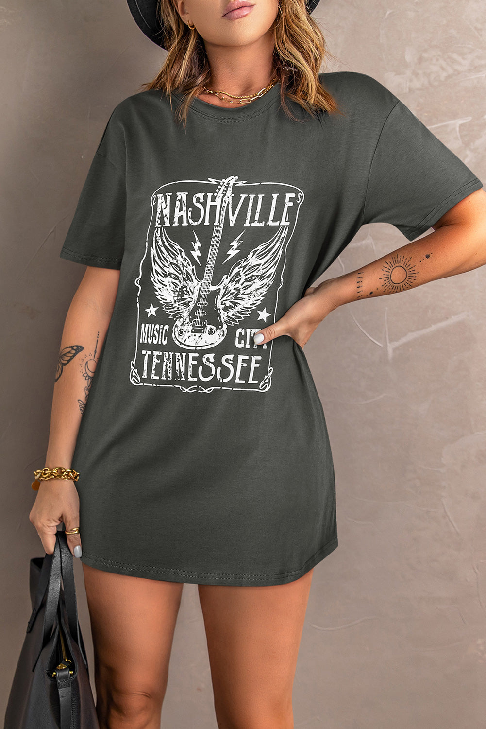 Black Band Tee Guitar Print Oversized T Shirt