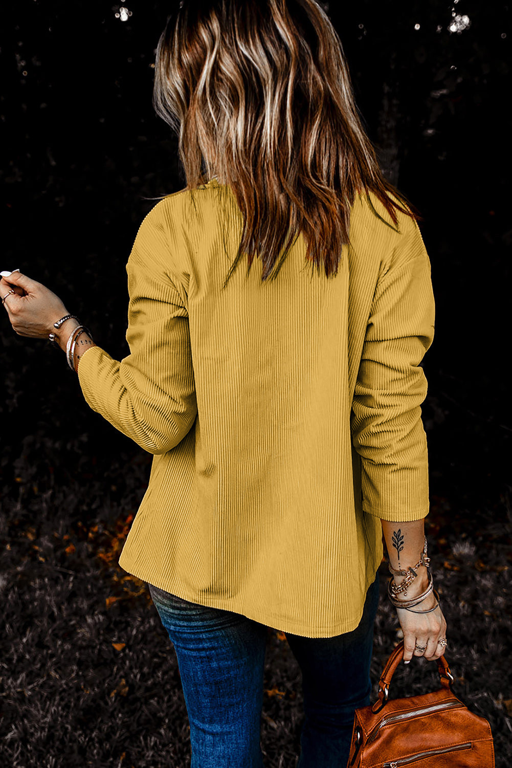 Beige Button Up Patch Pocket Corduroy Shacket