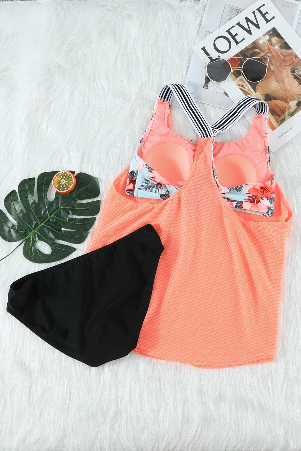 Purple Printed Splicing Racerback Tankini Swimsuit