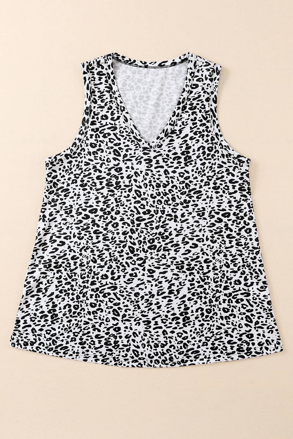 White Cheetah V Neck Casual Tank Top