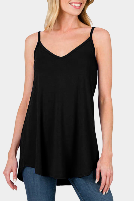 Pitaya Pink Spaghetti Strap V-Neck Flowy Tunic Cami Top