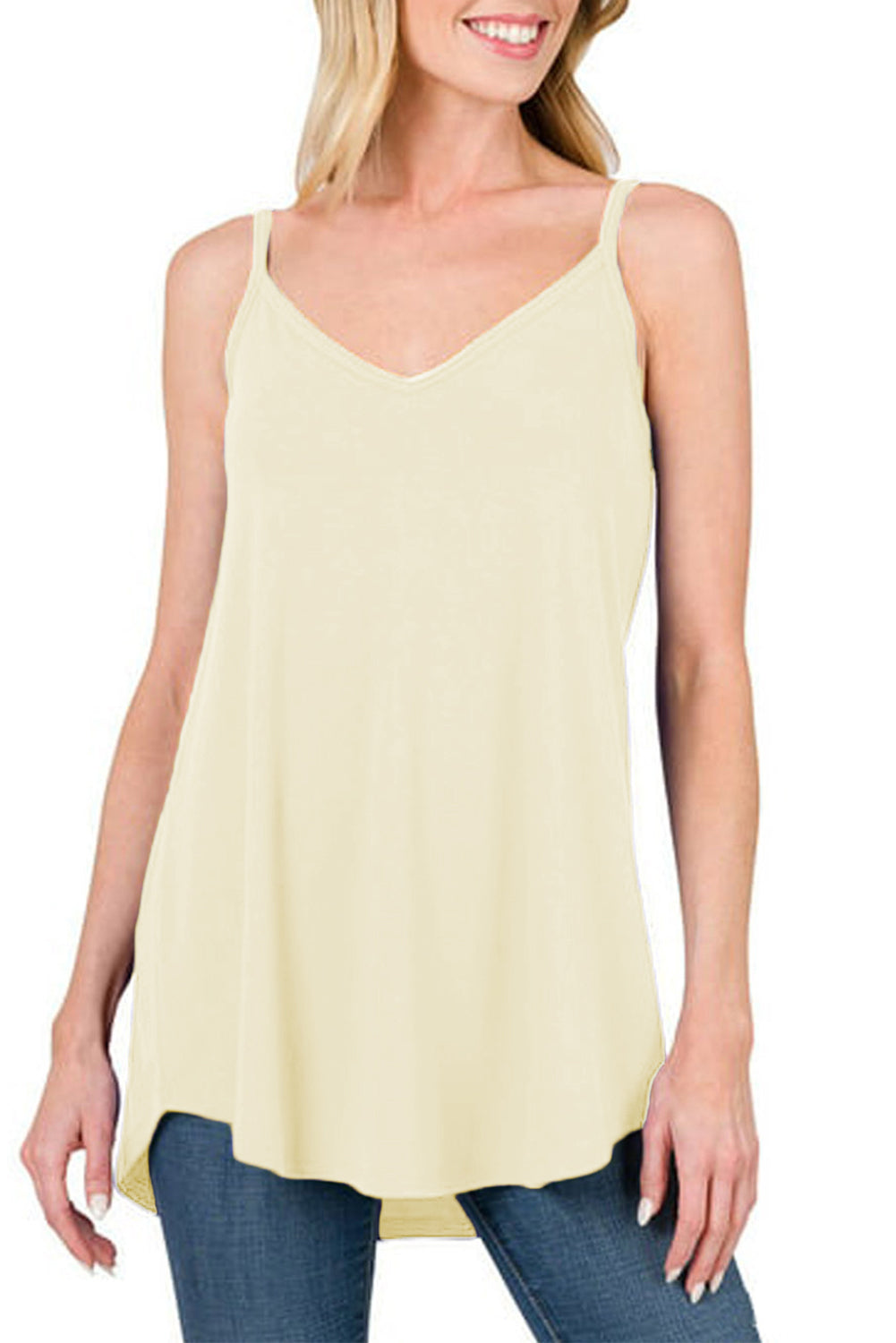 Pitaya Pink Spaghetti Strap V-Neck Flowy Tunic Cami Top